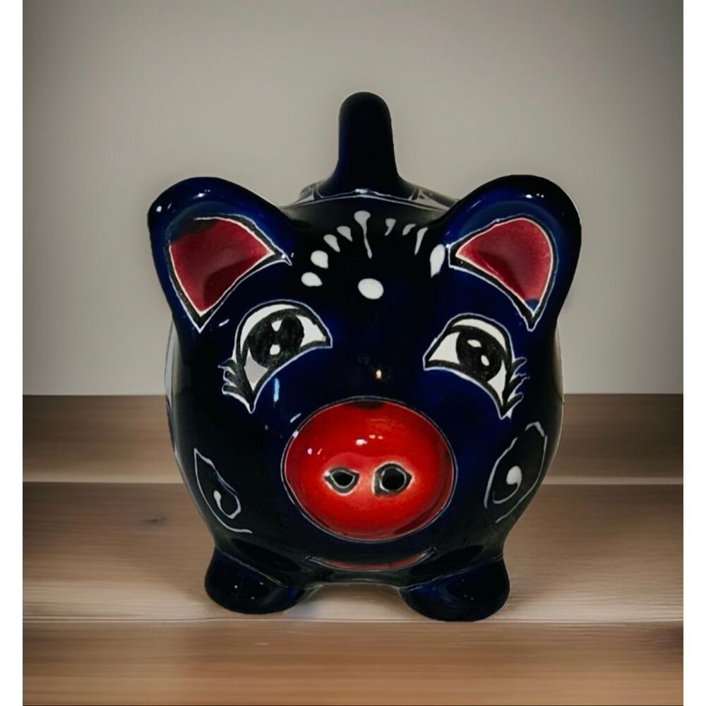 Talavera Piggy Bank Money Bank Mexican Pottery‎ Cobalt Hand painted